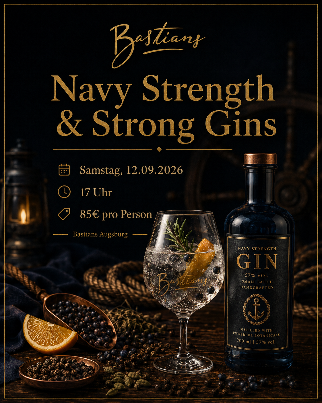 Navy Strength und Strong Gins Tasting Augsburg bei Bastians am 12.09.2026