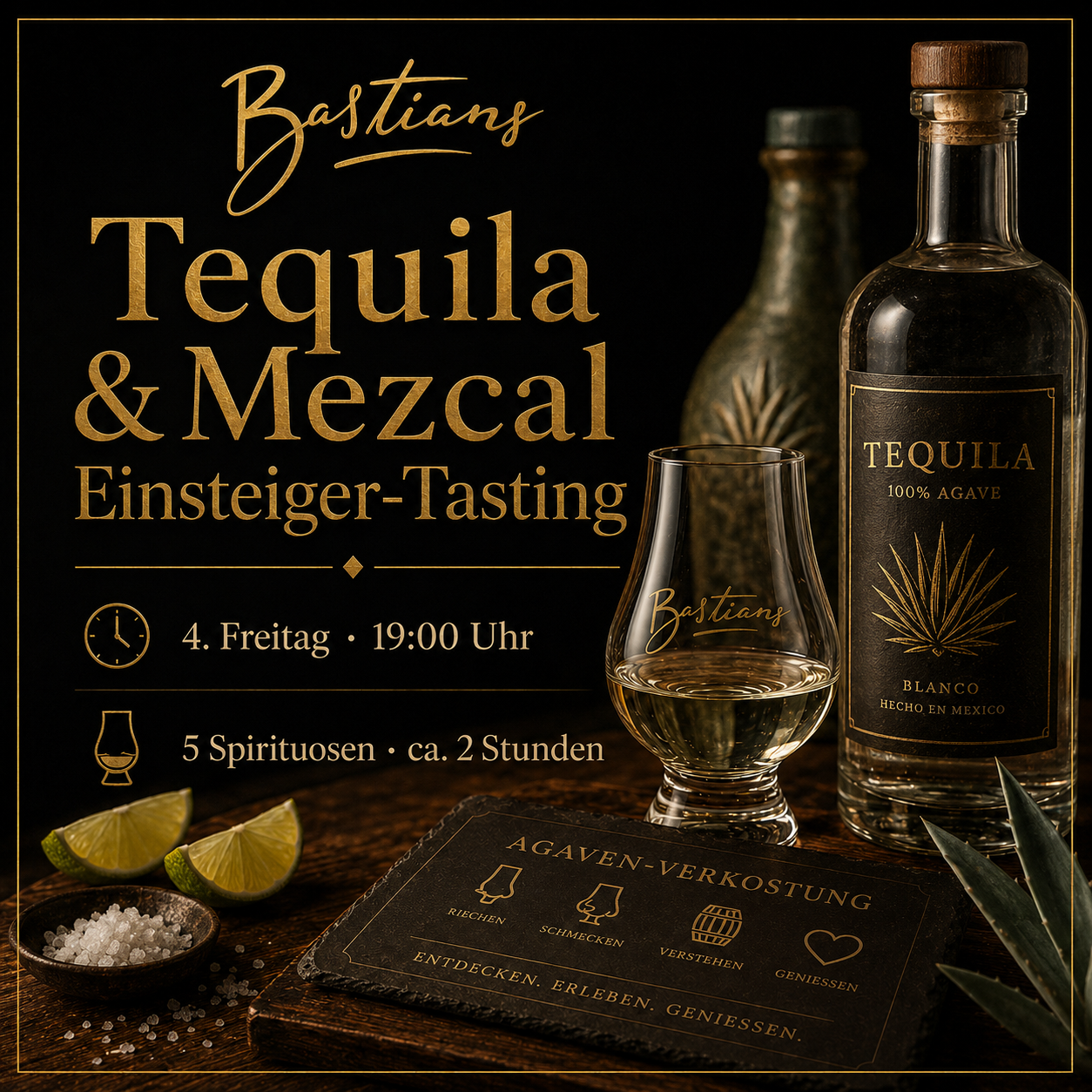 Tequila und Mezcal Einsteiger-Tasting Augsburg bei Bastians – jeden 4. Freitag um 19 Uhr